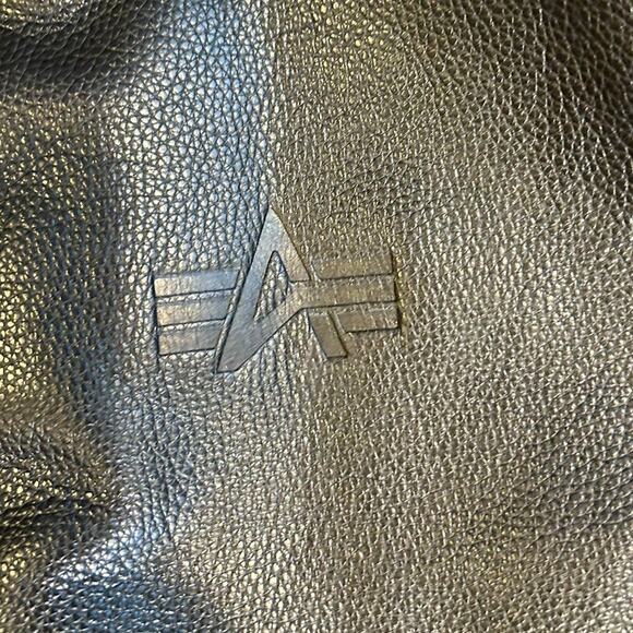 ALPHA INDUSTRIES Black Genuine Leather Full Zip Moto Biker Bomber Jacket LARGE - Picture 8 of 11